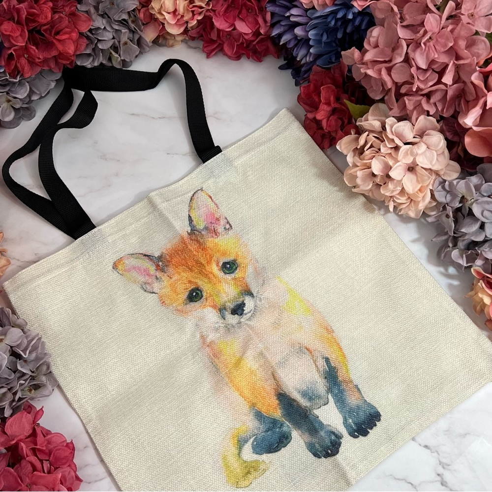 Eco-Friendly Brown & White Fox with Black Points Folding Tote Bag - Picture 3 of 13